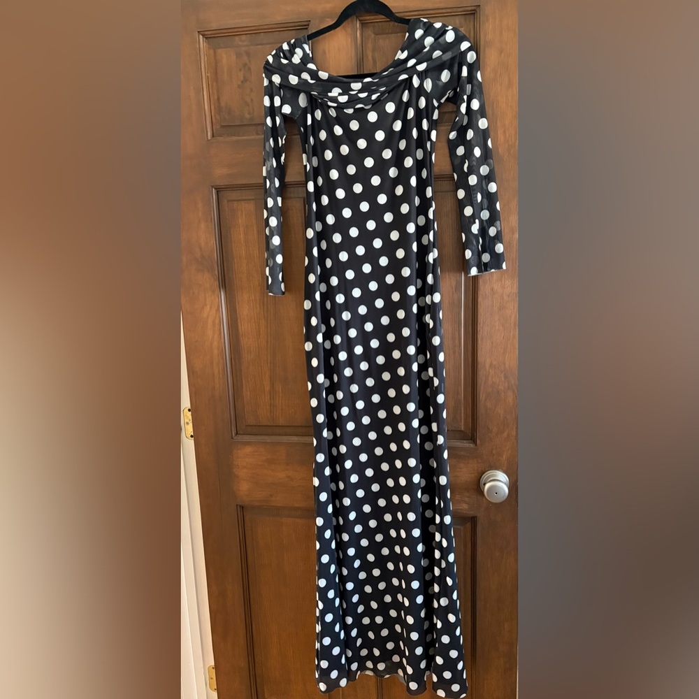 AFRM Black and White Polka Dot Long Sleeve Dress